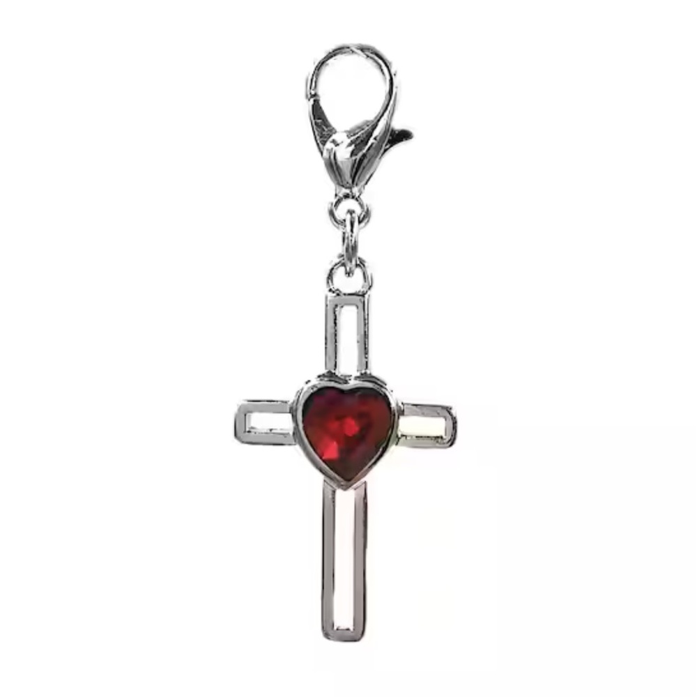 Red & Silver Cross Charm